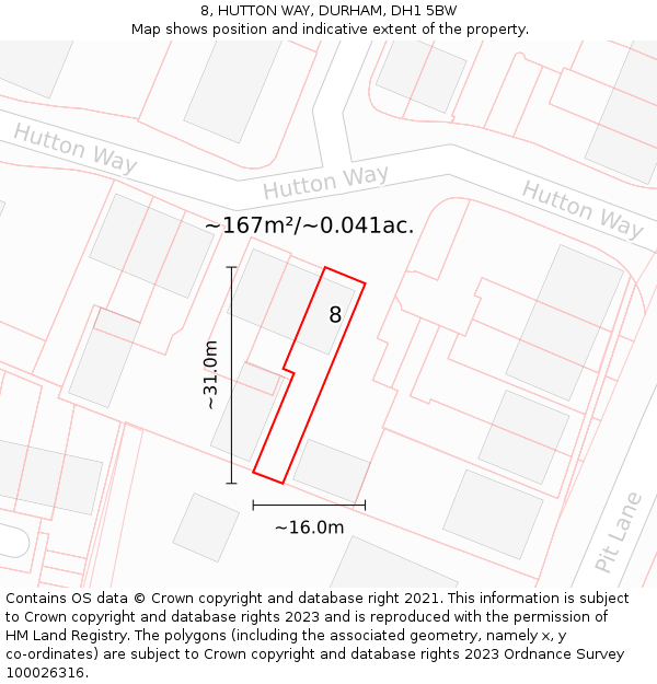 8, HUTTON WAY, DURHAM, DH1 5BW: Plot and title map