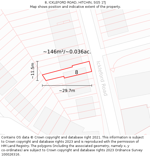 8, ICKLEFORD ROAD, HITCHIN, SG5 1TJ: Plot and title map