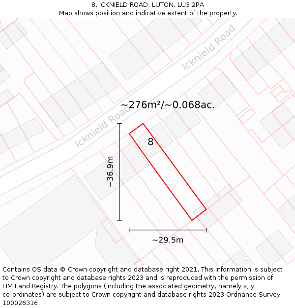 8, ICKNIELD ROAD, LUTON, LU3 2PA: Plot and title map