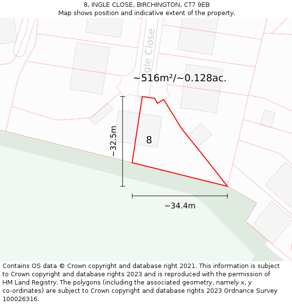 8, INGLE CLOSE, BIRCHINGTON, CT7 9EB: Plot and title map
