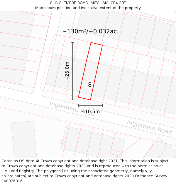 8, INGLEMERE ROAD, MITCHAM, CR4 2BT: Plot and title map