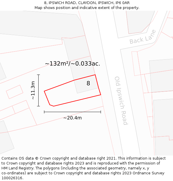 8, IPSWICH ROAD, CLAYDON, IPSWICH, IP6 0AR: Plot and title map