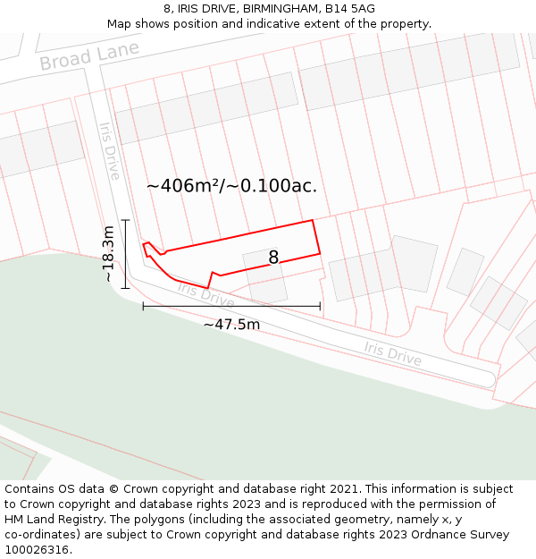 8, IRIS DRIVE, BIRMINGHAM, B14 5AG: Plot and title map
