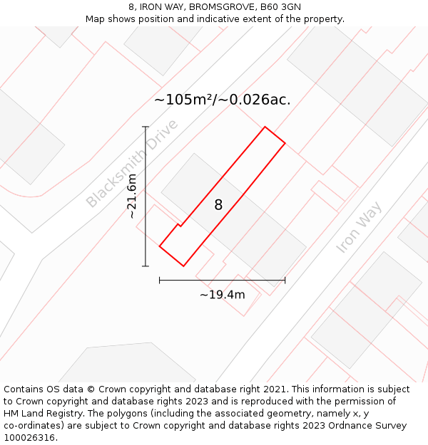 8, IRON WAY, BROMSGROVE, B60 3GN: Plot and title map