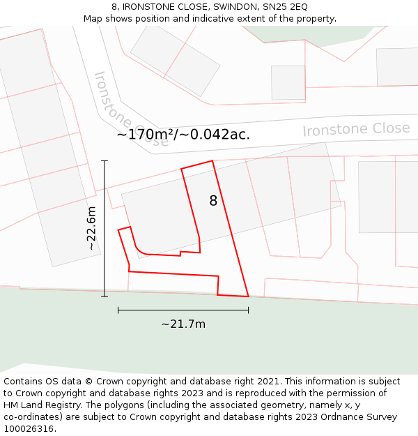 8, IRONSTONE CLOSE, SWINDON, SN25 2EQ: Plot and title map