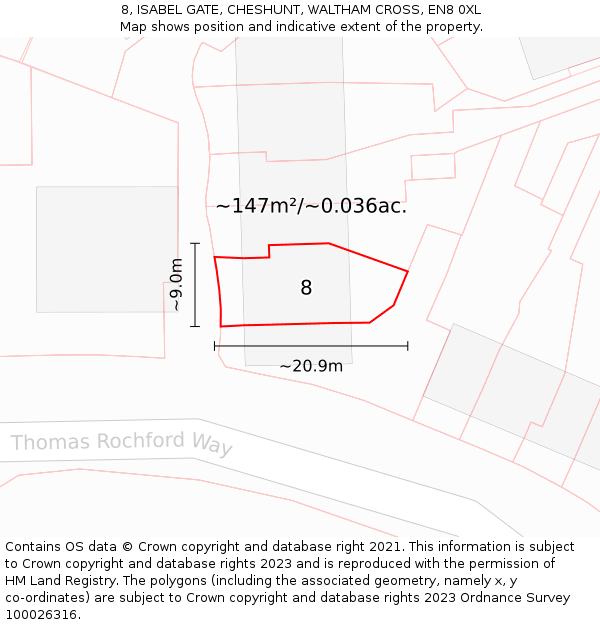 8, ISABEL GATE, CHESHUNT, WALTHAM CROSS, EN8 0XL: Plot and title map