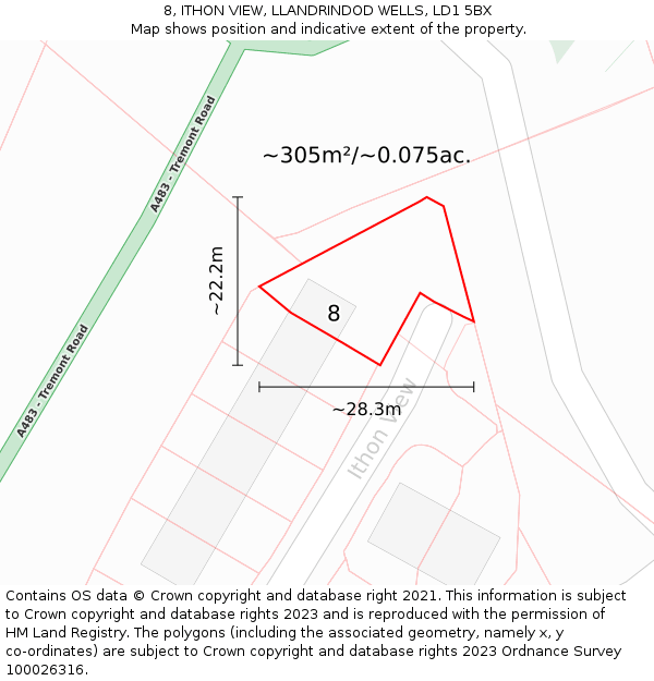 8, ITHON VIEW, LLANDRINDOD WELLS, LD1 5BX: Plot and title map