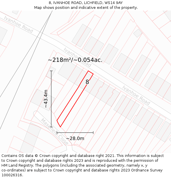 8, IVANHOE ROAD, LICHFIELD, WS14 9AY: Plot and title map