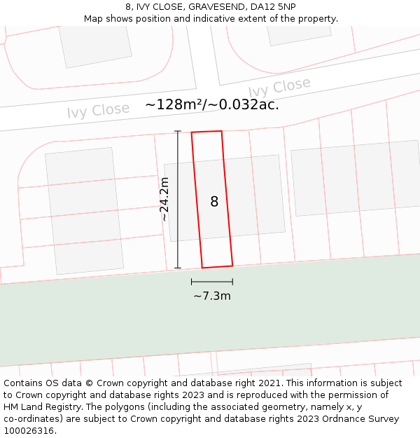 8, IVY CLOSE, GRAVESEND, DA12 5NP: Plot and title map