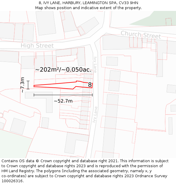 8, IVY LANE, HARBURY, LEAMINGTON SPA, CV33 9HN: Plot and title map