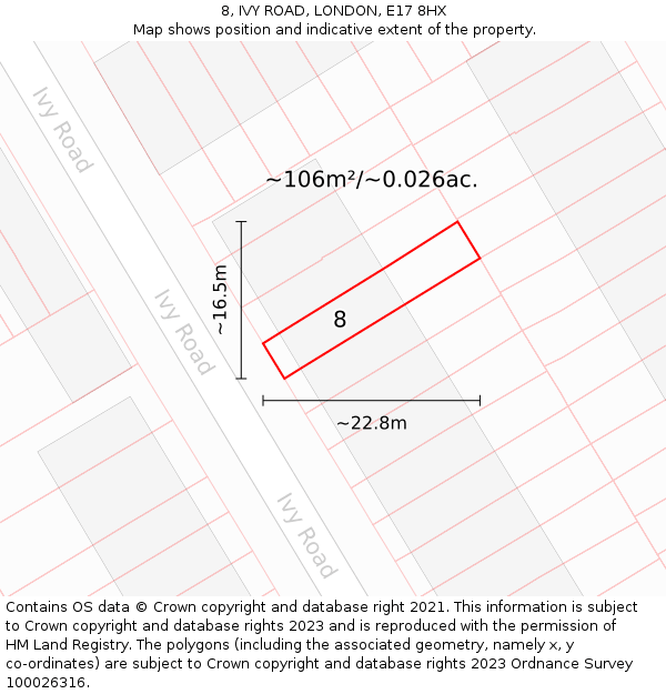 8, IVY ROAD, LONDON, E17 8HX: Plot and title map