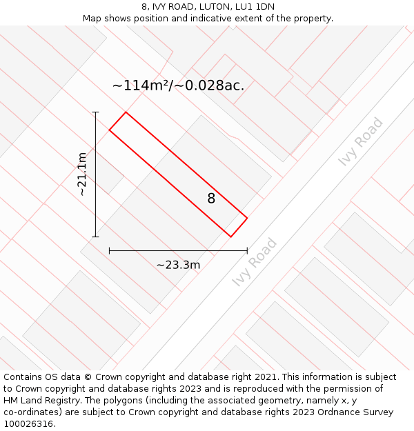 8, IVY ROAD, LUTON, LU1 1DN: Plot and title map