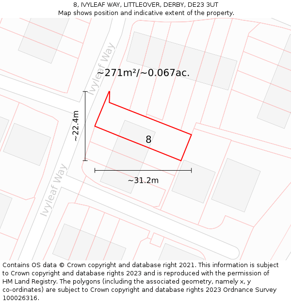 8, IVYLEAF WAY, LITTLEOVER, DERBY, DE23 3UT: Plot and title map