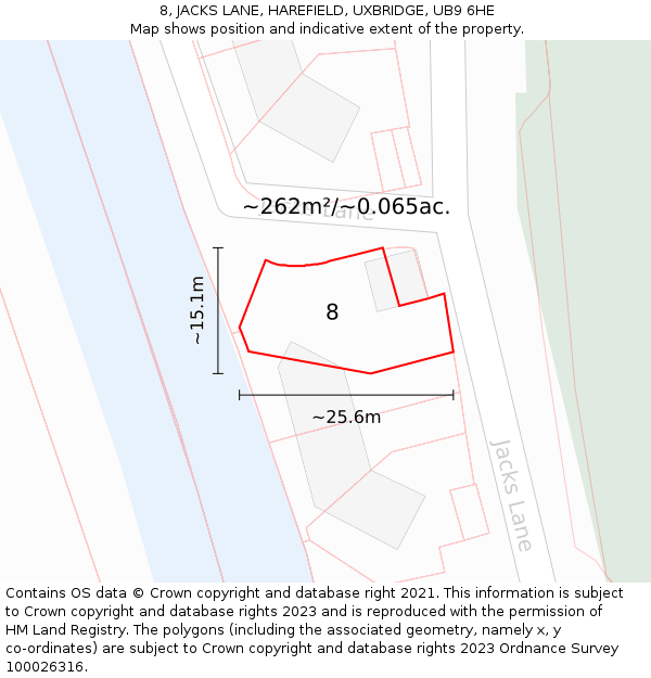 8, JACKS LANE, HAREFIELD, UXBRIDGE, UB9 6HE: Plot and title map