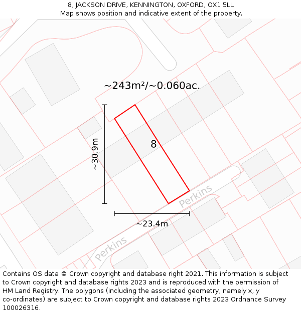 8, JACKSON DRIVE, KENNINGTON, OXFORD, OX1 5LL: Plot and title map