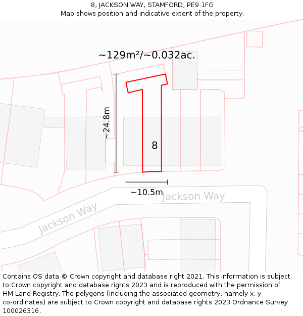 8, JACKSON WAY, STAMFORD, PE9 1FG: Plot and title map