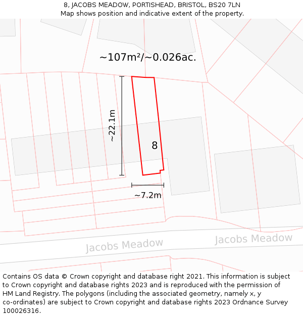 8, JACOBS MEADOW, PORTISHEAD, BRISTOL, BS20 7LN: Plot and title map