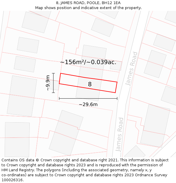 8, JAMES ROAD, POOLE, BH12 1EA: Plot and title map