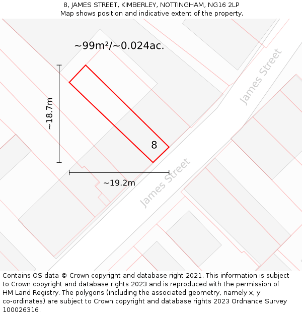 8, JAMES STREET, KIMBERLEY, NOTTINGHAM, NG16 2LP: Plot and title map