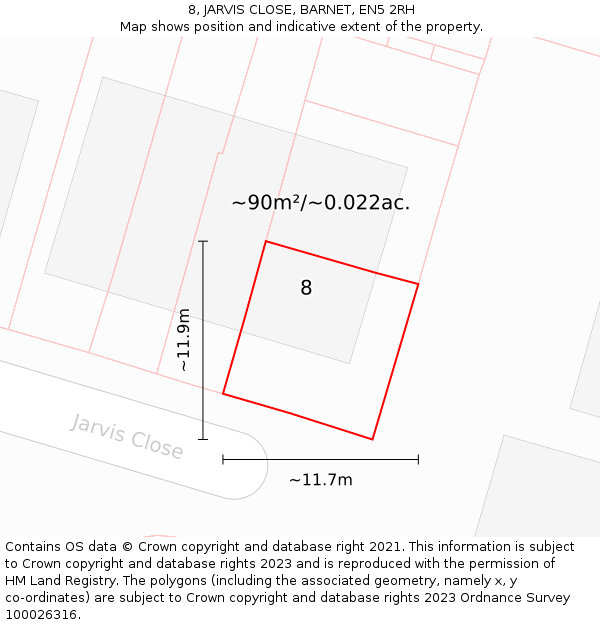 8, JARVIS CLOSE, BARNET, EN5 2RH: Plot and title map