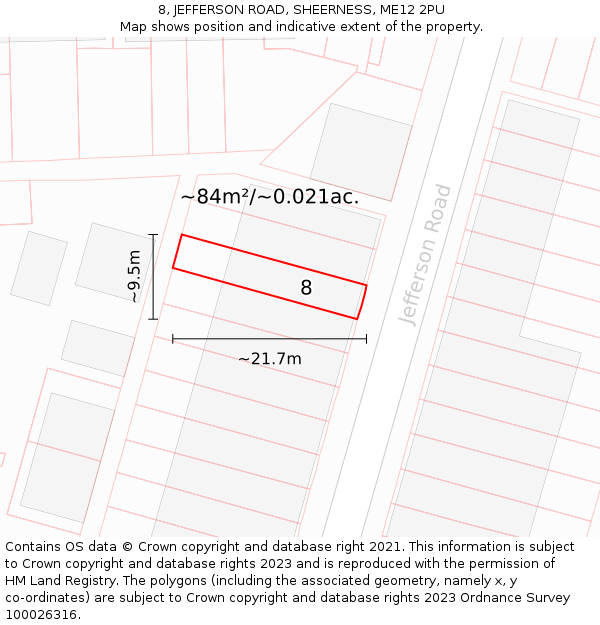 8, JEFFERSON ROAD, SHEERNESS, ME12 2PU: Plot and title map
