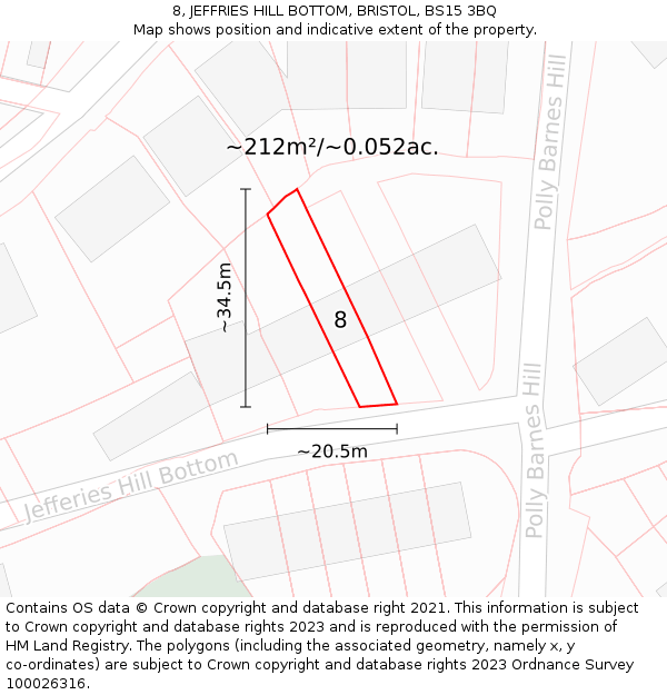 8, JEFFRIES HILL BOTTOM, BRISTOL, BS15 3BQ: Plot and title map