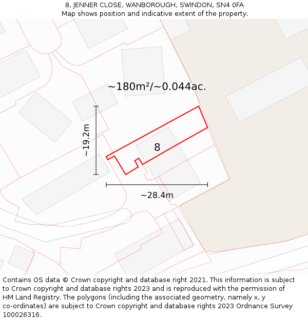 8, JENNER CLOSE, WANBOROUGH, SWINDON, SN4 0FA: Plot and title map