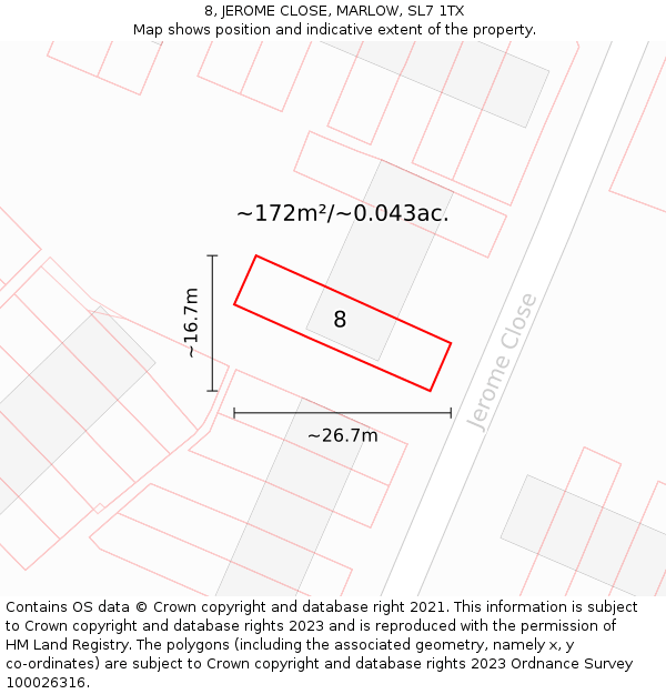 8, JEROME CLOSE, MARLOW, SL7 1TX: Plot and title map