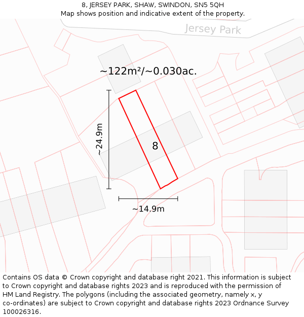 8, JERSEY PARK, SHAW, SWINDON, SN5 5QH: Plot and title map