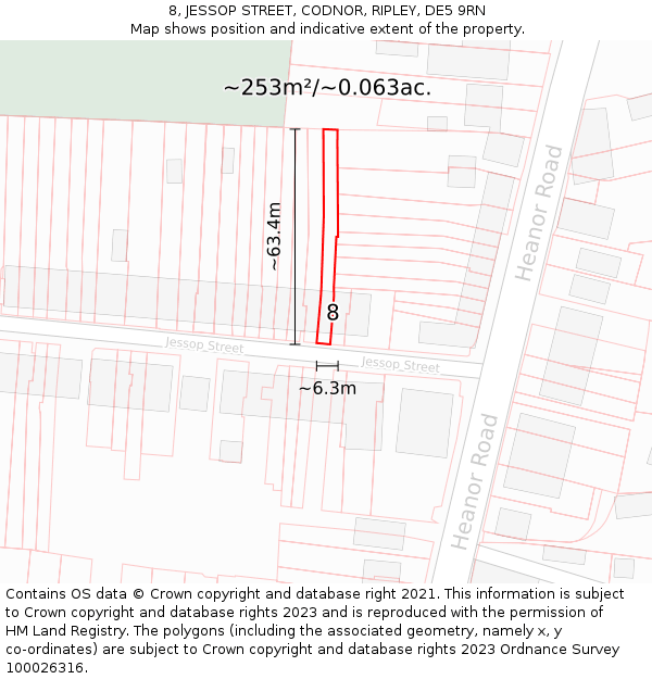8, JESSOP STREET, CODNOR, RIPLEY, DE5 9RN: Plot and title map
