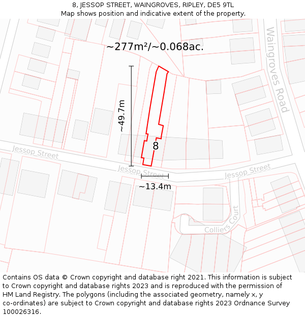 8, JESSOP STREET, WAINGROVES, RIPLEY, DE5 9TL: Plot and title map