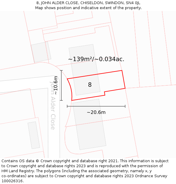 8, JOHN ALDER CLOSE, CHISELDON, SWINDON, SN4 0JL: Plot and title map