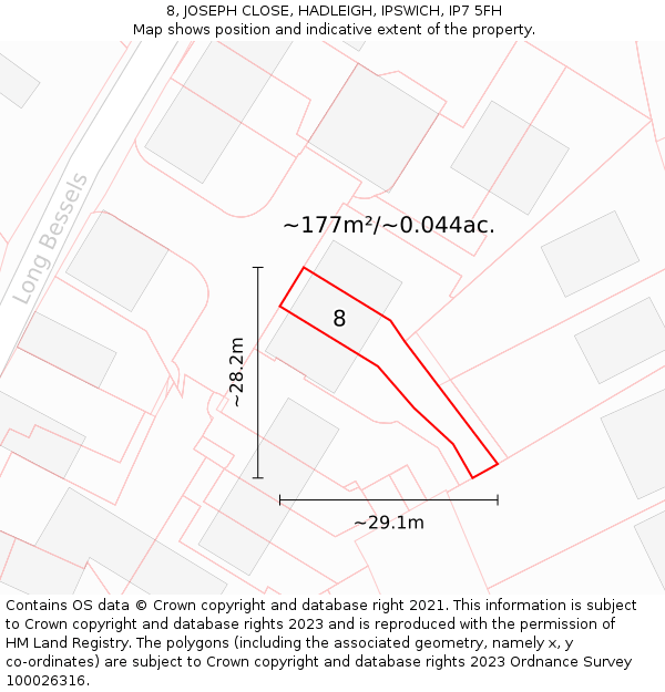 8, JOSEPH CLOSE, HADLEIGH, IPSWICH, IP7 5FH: Plot and title map