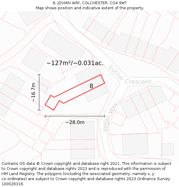 8, JOVIAN WAY, COLCHESTER, CO4 9WT: Plot and title map