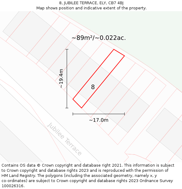 8, JUBILEE TERRACE, ELY, CB7 4BJ: Plot and title map