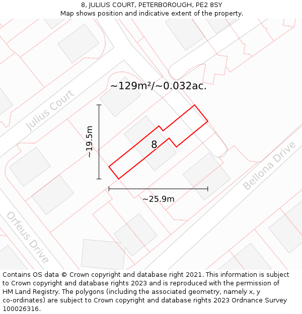 8, JULIUS COURT, PETERBOROUGH, PE2 8SY: Plot and title map