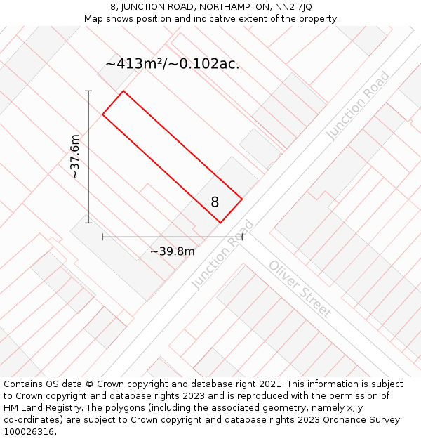 8, JUNCTION ROAD, NORTHAMPTON, NN2 7JQ: Plot and title map