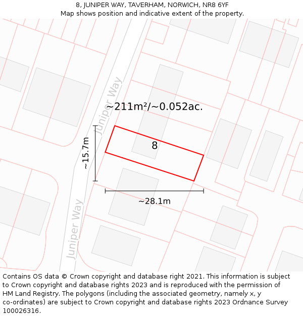 8, JUNIPER WAY, TAVERHAM, NORWICH, NR8 6YF: Plot and title map