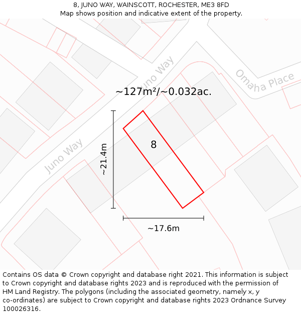 8, JUNO WAY, WAINSCOTT, ROCHESTER, ME3 8FD: Plot and title map