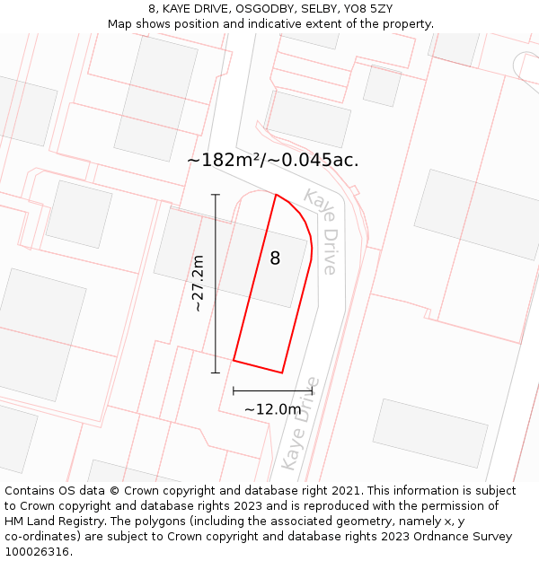 8, KAYE DRIVE, OSGODBY, SELBY, YO8 5ZY: Plot and title map