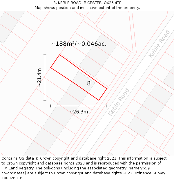 8, KEBLE ROAD, BICESTER, OX26 4TP: Plot and title map