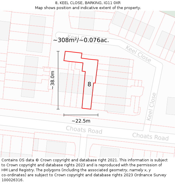 8, KEEL CLOSE, BARKING, IG11 0XR: Plot and title map