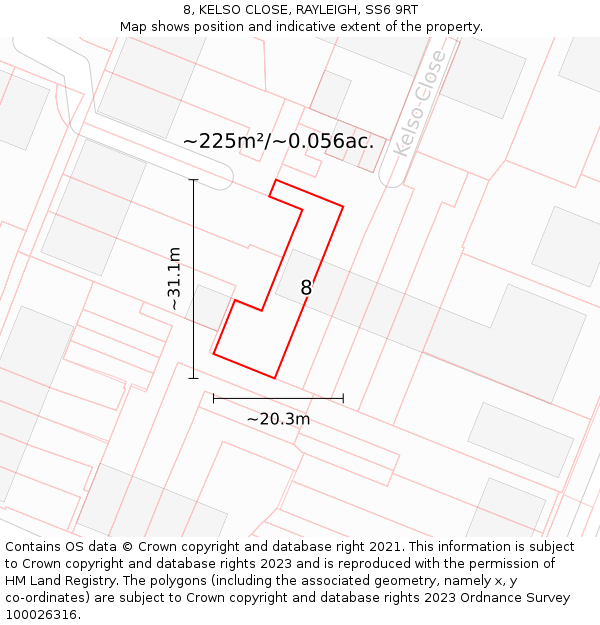 8, KELSO CLOSE, RAYLEIGH, SS6 9RT: Plot and title map
