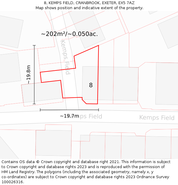 8, KEMPS FIELD, CRANBROOK, EXETER, EX5 7AZ: Plot and title map