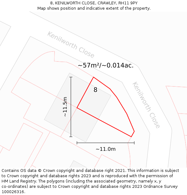8, KENILWORTH CLOSE, CRAWLEY, RH11 9PY: Plot and title map