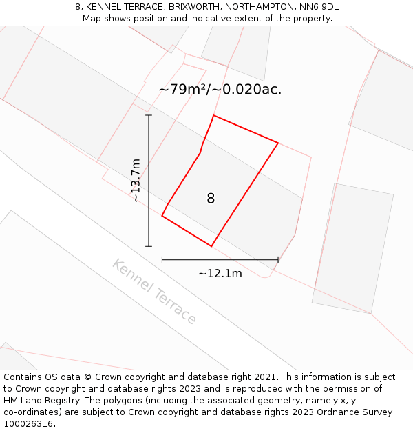 8, KENNEL TERRACE, BRIXWORTH, NORTHAMPTON, NN6 9DL: Plot and title map