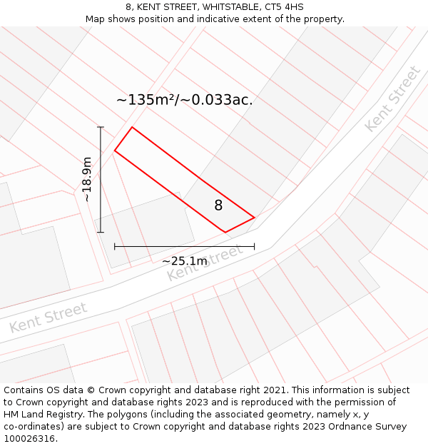 8, KENT STREET, WHITSTABLE, CT5 4HS: Plot and title map