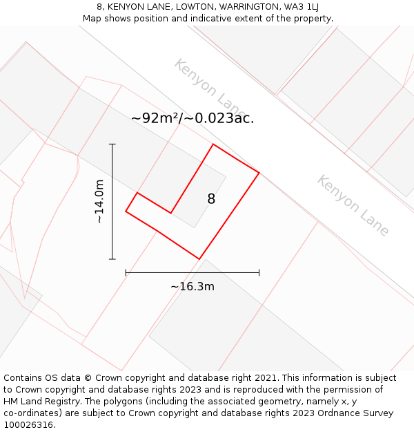 8, KENYON LANE, LOWTON, WARRINGTON, WA3 1LJ: Plot and title map
