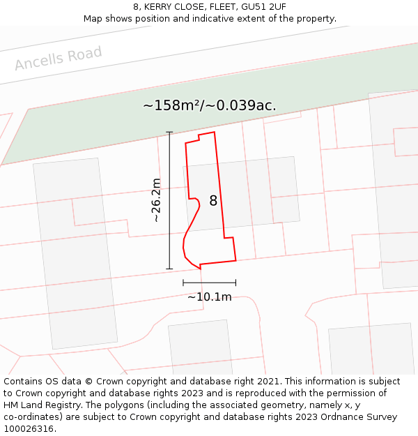8, KERRY CLOSE, FLEET, GU51 2UF: Plot and title map
