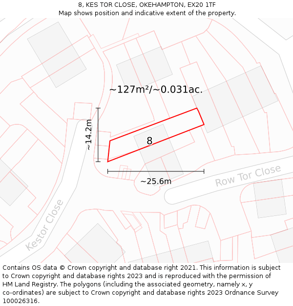 8, KES TOR CLOSE, OKEHAMPTON, EX20 1TF: Plot and title map